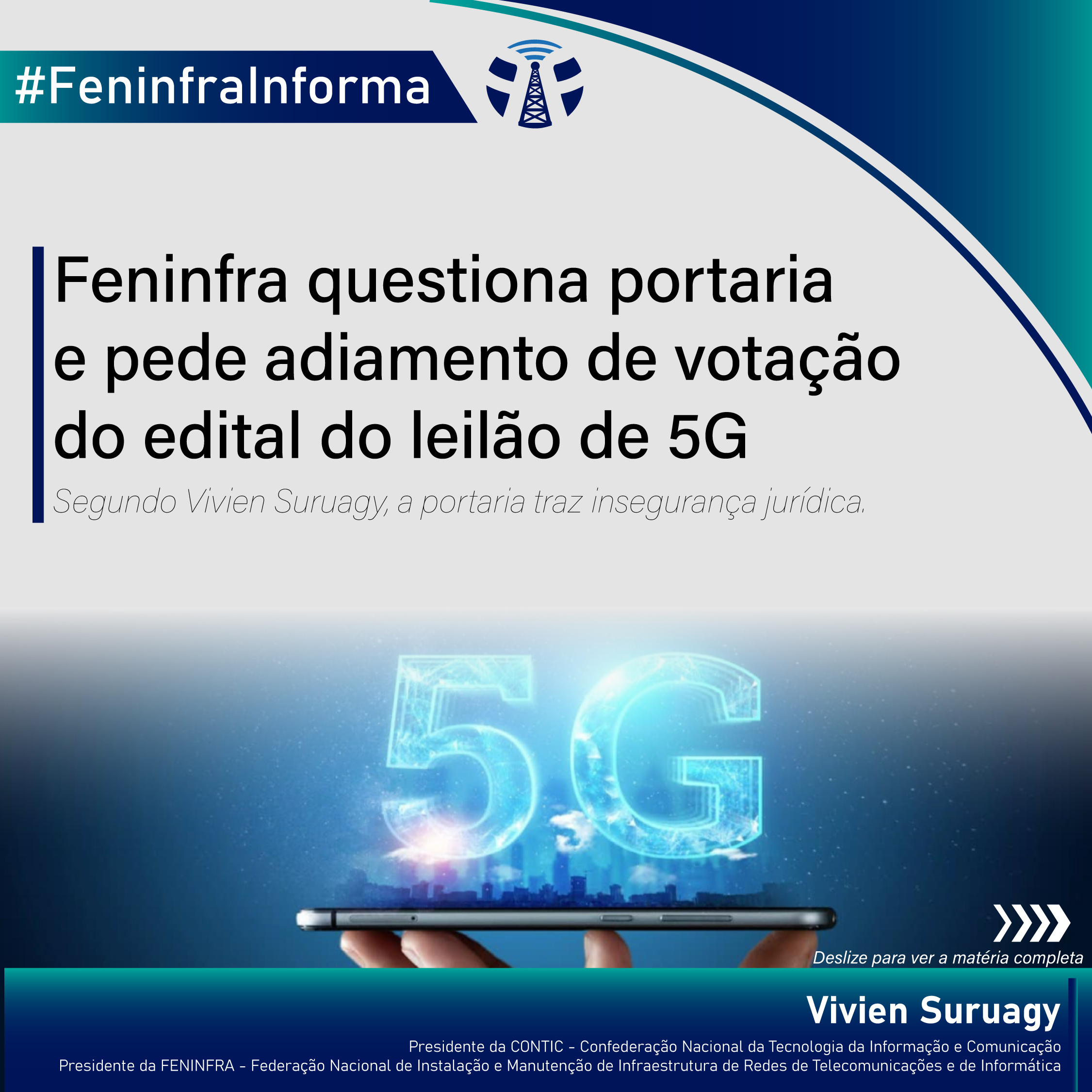 Feninfra questiona portaria e pede adiamento de votação do edital do leilão de 5G